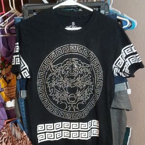 Black Graphic T-Shirt with White Geometric Design